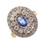 Sapphire and diamond cluster ring