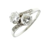Two stone diamond crossover ring,