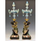 Pair of Blackamoors - Vaseline glass mounts