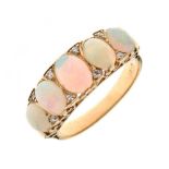 Five stone opal ring, stamped ‘18ct’,