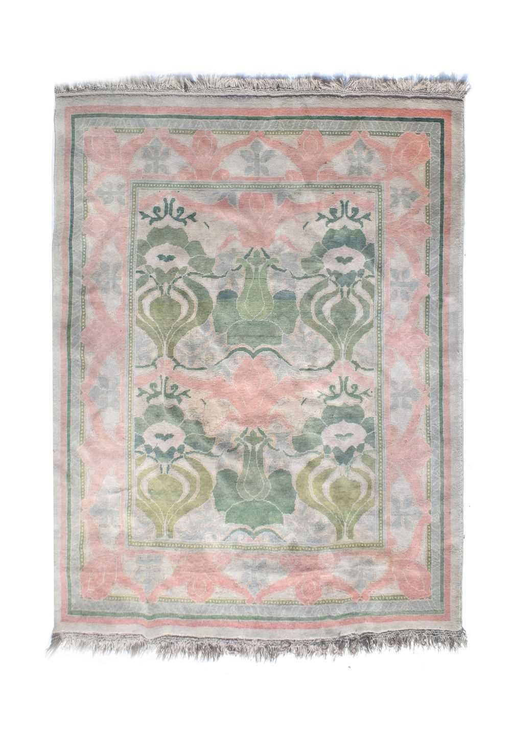 Unusual Art Nouveau-style hand-knotted wool carpet