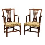 Pair of 19th Century mahogany 'Country Chippendale'-style elbow chairs