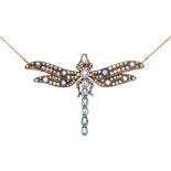 Multi-gem set large dragonfly pendant,