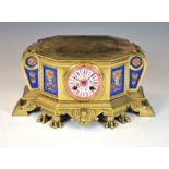 19th Century French brass, enamel and porcelain mantel clock