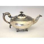 Early Victorian silver teapot of squashed ovoid form