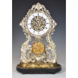 Unusual 19th Century silvered skeleton clock