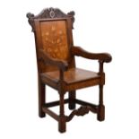 Early 20th Century child's craftsman-made inlaid oak Wainscot chair