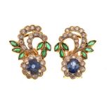 Pair of multi-gem floral spray ear studs