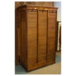 Triple tambour fronted oak filing cabinet