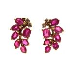 Pair of yellow metal (585) and ruby ear studs