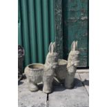 Pair of composite stone Donkey garden planters