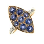 Unmarked yellow metal, sapphire and diamond dress ring