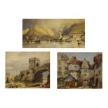 Reginald Eager - two watercolours - bridge and lake scene