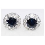 Pair of 18ct white gold, sapphire and diamond ear studs