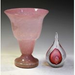Circa 1930s mottled pink vase and art glass sculpture