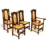 Set of four 17th century-style cane back chairs