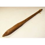 Wooden club, round handle to square pointed top,