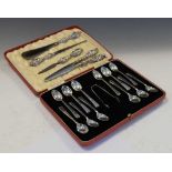 Cased set of silver coffee spoons, etc.