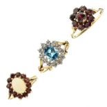 Three 9ct gem-set dress rings