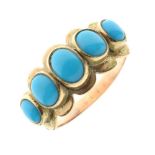 Unmarked yellow metal and five-stone turquoise ring