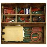 Quantity of vintage Meccano, within wooden case / chest.