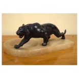 Art Deco style onyx ashtray/pin dish with a figure of a panther