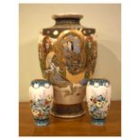 Large Japanese Satsuma vase and a pair of vases