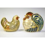 Royal Crown Derby limited edition Farmyard Cockerel and Farmyard Hen paperweights