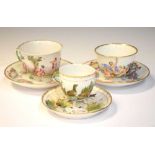 Three Capodimonte cups and saucers