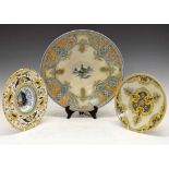 Reproduction Italian maiolica tin glazed charger and two other similar plates