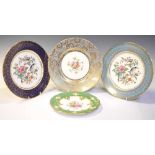 Royal Crown Derby plate and three Minton plates
