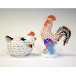 Herend hand painted figure of a cockerel together with a Hollohaza figure