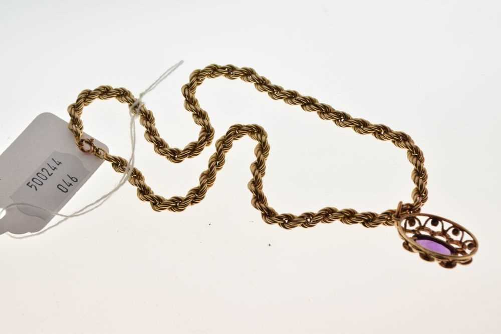 9ct gold rope-link necklace with amethyst - Image 4 of 4