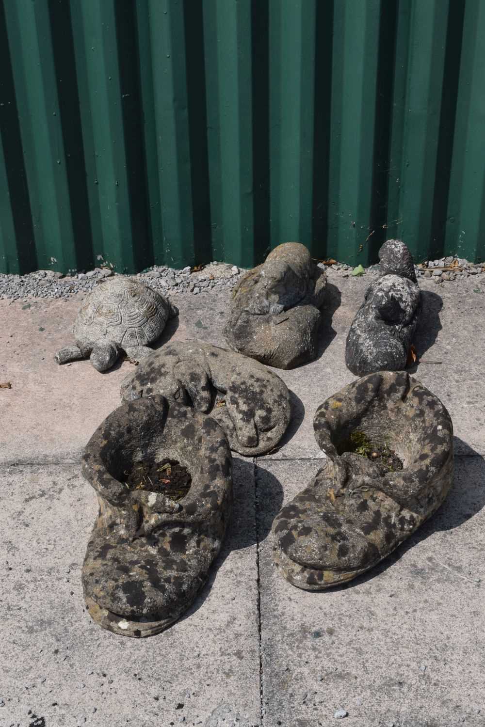 Group of composite stone animal garden ornaments
