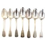 Seven silver Fiddle Pattern dessert spoons