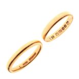 Two 22ct gold wedding bands, 6.5g gross