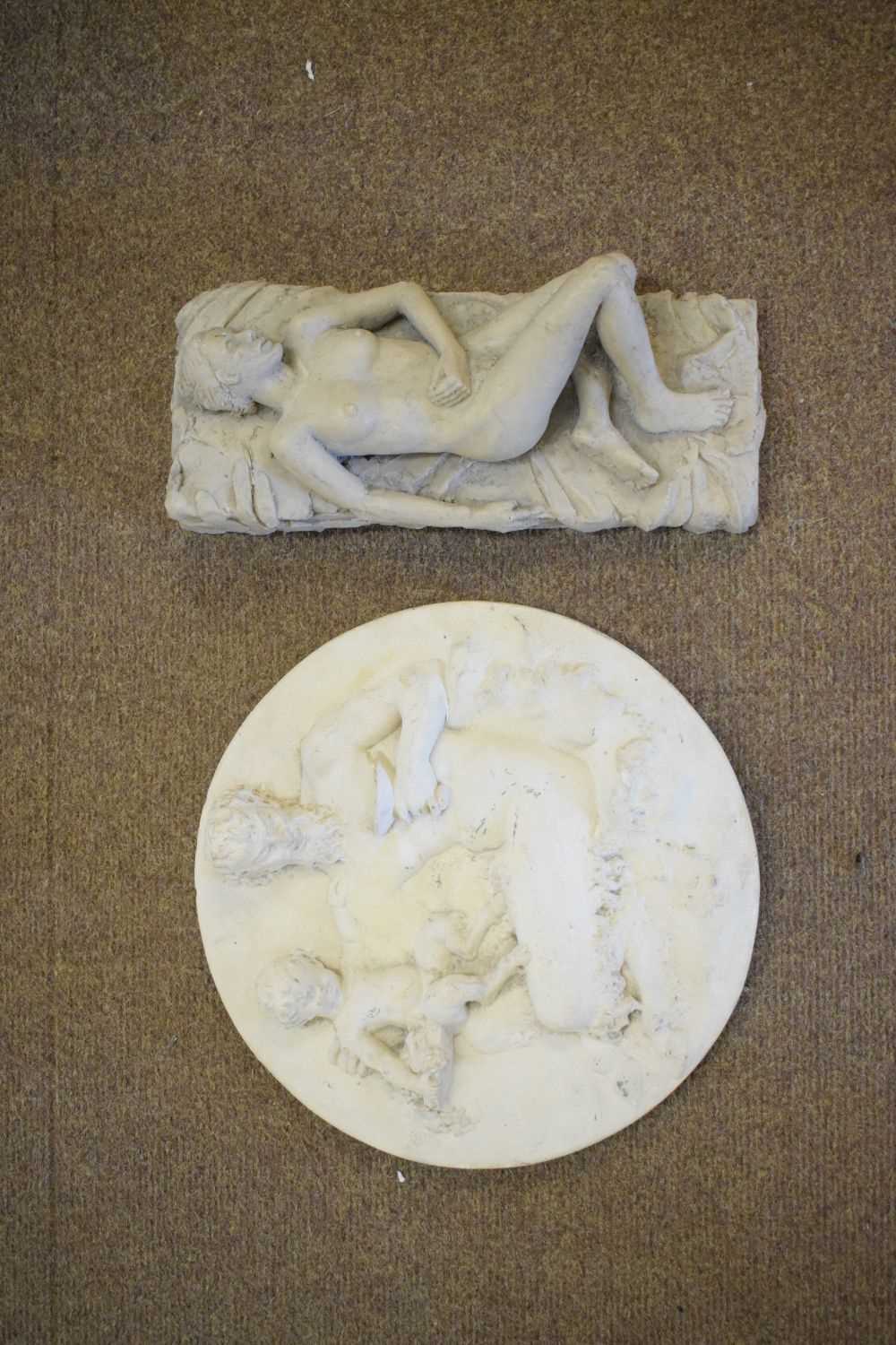 Plaster roundel depicting a satyr, together with a reclining figure - Image 2 of 4