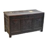 Oak three panel coffer or bedding chest