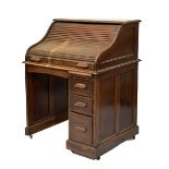 Oak tambour-top desk