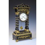 19th Century French ebonised portico clock