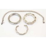 925 sterling necklace, bangle, white metal bangle and plated bangle