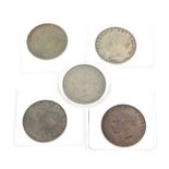 Coins - Queen Victoria five half-crowns 1844, 1874, 1878, 1881, & 1887, (5)
