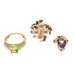 Two 9ct gold gem set dress rings