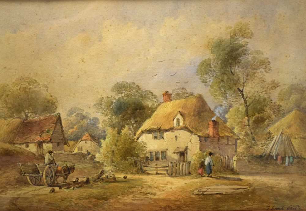 George Earp (senior) - watercolour - Thatched Cottages