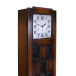 Art Deco-style oak-cased chiming grandmother clock