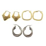 Two pairs of 9ct gold hoop earrings