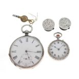 Lady's 935 Swiss fob watch, a Benson open-faced pocket watch, and a pair of silver cufflinks