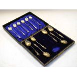 Set of six silver shell tea spoons together with a set of 800 Coffee Spoons