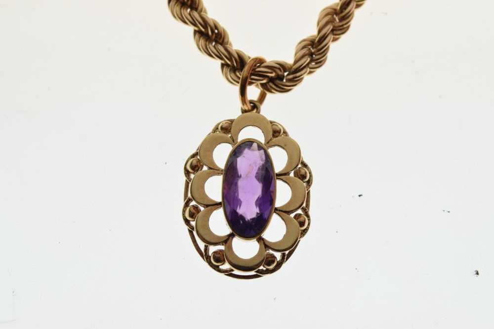 9ct gold rope-link necklace with amethyst - Image 2 of 4