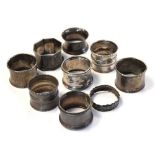 Nine silver napkin rings